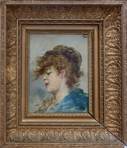 null Ecole française vers 1900. Portrait de femme rousse. Huile sur toile monogrammée...