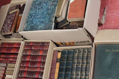 null Huit cartons de livres. Alphonse Daudet, Michelet, livres de prix, demi-reliures...
