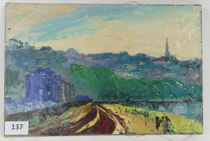 null C. TAILLANT, Gare de la PLage, HST, SBD 22 x 33 cm