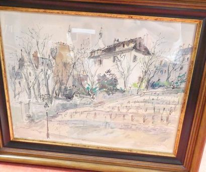 null BERTIN, Les vignes de Montmartre, aquarelle SBD 