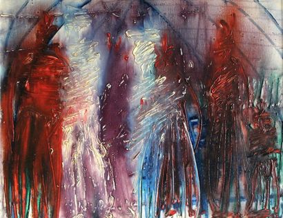 null Thanos TSINGOS (1914-1965) Composition bleu, blanc, rouge. Huile sur toile signée...