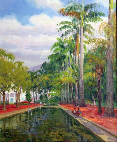 null Takashi KAI, XXe. Jardin d'état de la Réunion, 1987. Huile sur toile signée...