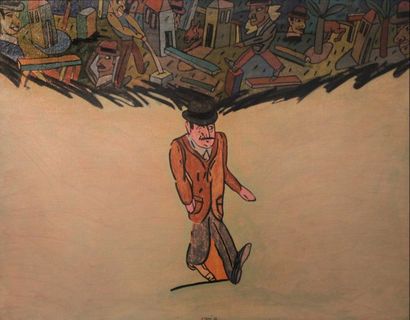 null Antonio SEGUI (1934) Homme dans la ville, 1982. Huile sur toile signée et datée...