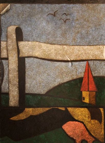 null Christian ZEIMERT (1934) Barrière et village, 1985. Huile sur toile signée en...