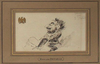 null Edouard DETAILLE (1848-1912) Caricature de Gambetta. Plume signée en haut à...