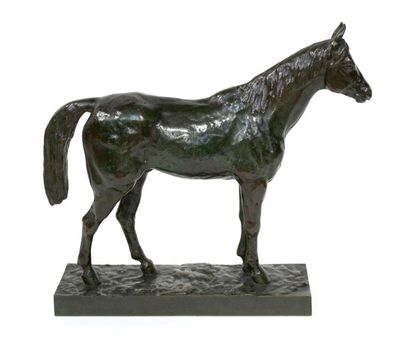 null Antoine Louis BARYE (1796-1875) Cheval à l'arrêt. Bronze à patine brune nuancée...