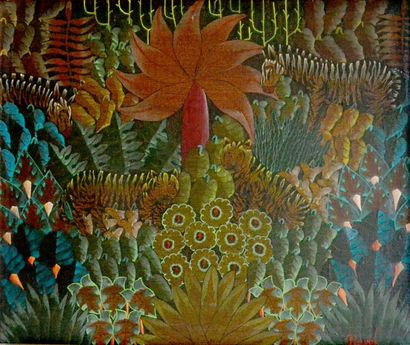 null André NAVAL (1949). Jungle aux tigres. Huile sur toile signée. 61 x 51 cm