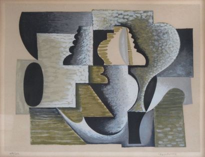 null Serge CHARCHOUNE (1888-1975) Composition. Lithographie signée en bas à droite...