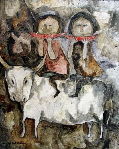 null Graciela RODO BOULANGER (1935) La vache blanche. Huile sur toile signée et datée...