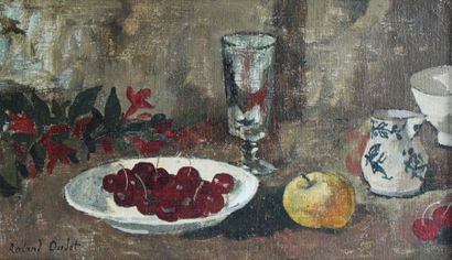 null Roland OUDOT (1897-1981) Nature morte au verre et au fruits. Huile sur toile...