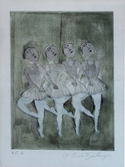 null Graciela RODO BOULANGER (1935) Quatre danseuses sur fond vert. Eau-forte et...