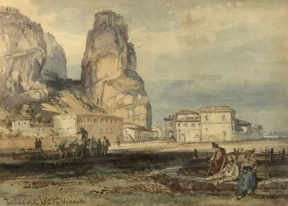 null Achille VIANELLI (1803-1894) Vue de Terracina, 1855. Aquarelle signée, située...