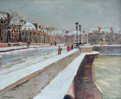 null Jean KEVORKIAN (1933) Paris, le pont neuf, effet de neige, 1984. Huile sur toile...