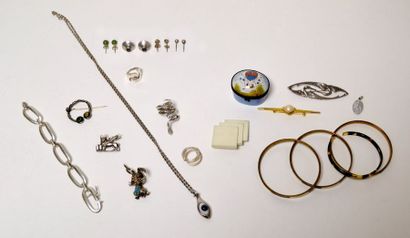 null Lot de bijoux en argent : Bracelets Semainier, bague serpent, pendentif oeil...