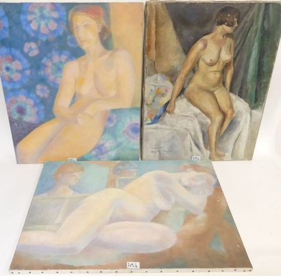 null Trois huiles sur toiles dont une de MIGETTE-PERARD : nus féminins.