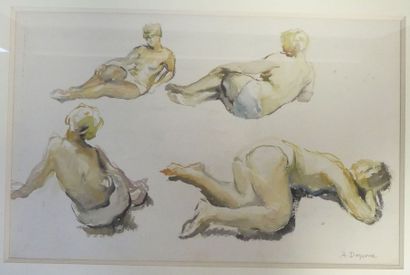 null A. DEQUENE, aquarelle, études de femmes. 30x50 cm
