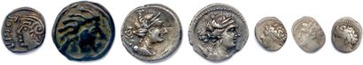 null Lot de 7 monnaies gauloises en argent et en bronze : Denier Senones, Potin Sequanes,...
