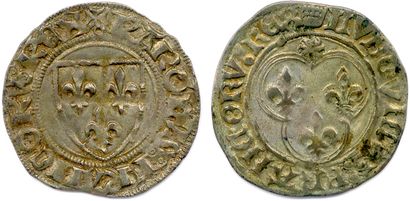 null CHARLES VI 1380-1422 et LOUIS XI 1461-1483. Lot de 2 monnaies d’argent : CHARLES...