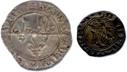 null CHARLES VII 1422-1461. Lot de 2 monnaies : Double gros d’argent frappé à Tournai...