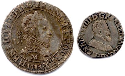 null HENRI III 1574-1589 et HENRI IV 1589-1610. Lot de deux monnaies d’argent : HENRI...