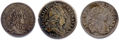 null LOUIS XIII, LOUIS XIV, LOUIS XV. Lot de 3 monnaies divisionnaires en argent...