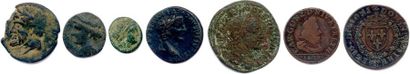 null Lot de 7 pièces diverses: 3 bronzes grecs (Numidie Massinissa ou Micipsa, Carthage,...