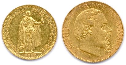 null Lot de 2 monnaies d’or : Hongrie François Joseph 10 Korona 1910 KB = Kremnitz...