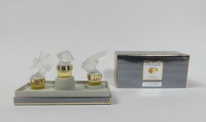 null LALIQUE, trois flacons miniatures Collection "Les mascottes", pour homme, dans...