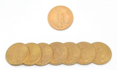 null *HUIT PIECES de 20 DOLLARS Liberty: 1908 (2), 1922, 1923, 1927 (2), 1928 