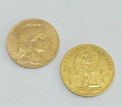 null DEUX PIECES de 20 francs or, 1876 et 1910