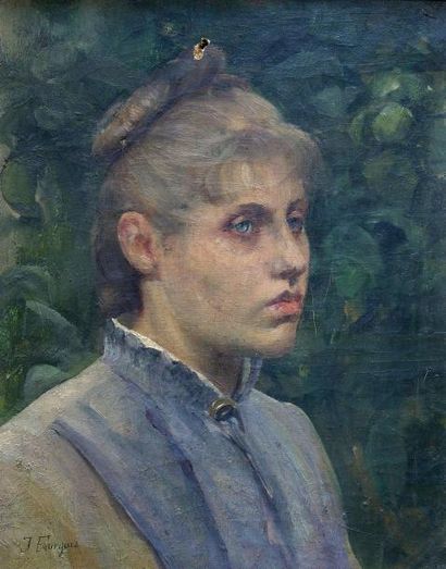 null Julie FEURGARD (1859-1892) Portrait de femme. Huile sur toile signée en bas...