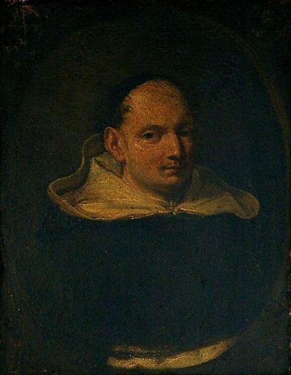 null Ecole française XIXe. Portrait de moine en buste. Huile sur toile. 18 x 14 ...