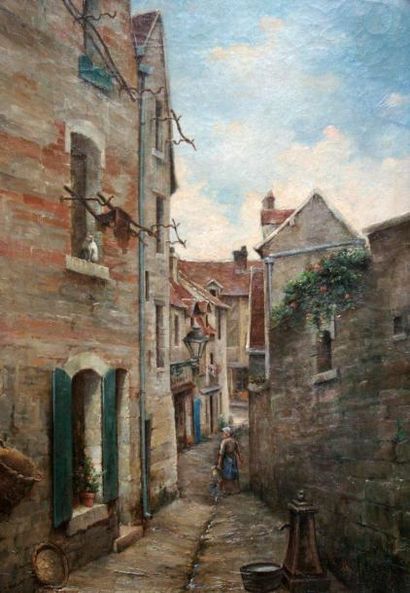null Paul DANTIN (XIX-XX) Rue du Pollet à Dieppe. Huile sur toile signée en bas à...