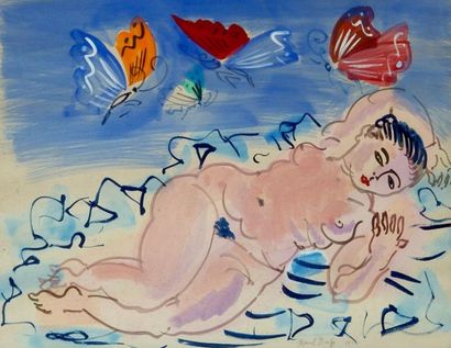 null Raoul DUFY (1877-1953) Nu allongé aux papillons, 1930 Aquarelle et gouache signée...