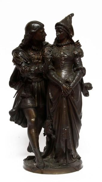 null Jean Louis GRÉGOIRE(1840-1890) Couple de la Renaissnance Bronze à patine brune...