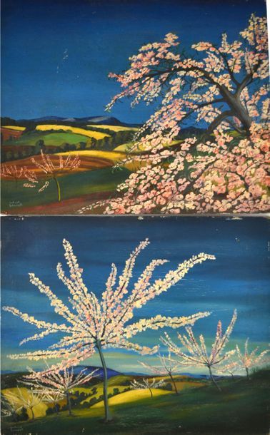 null Gabriel ZENDEL (1906-1992) Arbres en fleurs. Deux huiles sur cartons signé....