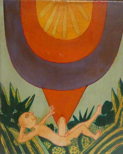 null SOUZOUKI RUYTCHI (1902-1985), Vitalisé par dieu cosmique, acrylique et feutre...