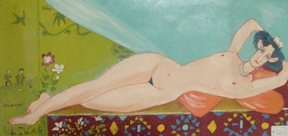 null SOUZOUKI, Femme allongée, acrylique et feutre sur toile, 28 x 50 cm