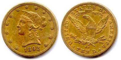 null USA. 10 Dollars or « Liberty » 1892 CC = Carson City (40.000ex) (16,67 g) Atelier...