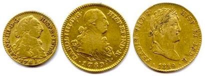 null ESPAGNE. Lot de 3 monnaies en or : avers Charles III (1759-1788) Escudo 1781...