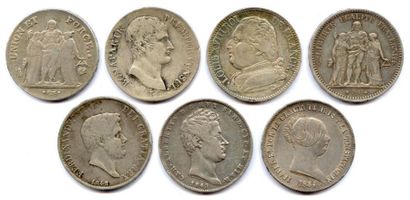 null FRANCE et ÉTRANGER du XIXe siècle. Lot de 7 monnaies en argent : 5 Francs UNION...