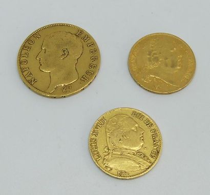 null TROIS PIECES en or: une PIECE de 40 francs Napoléon Empereur An 13, DEUX PIECES...