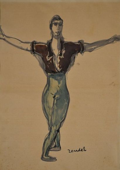 null Gabriel ZENDEL (1906-1992) Le danseur. Encre et aquarelle signée en bas àc droite....