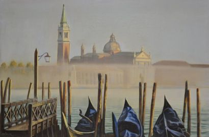 null Daniel SOLNON (1943) Venise, île Saint Georges dans le brouillard. Huile sur...