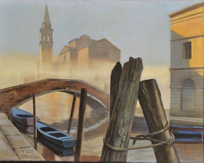 null Daniel SOLNON (1943) Venise, brouillard ensoleillé. Huile sur toile signée en...