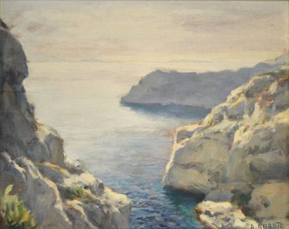 null Angelo ABRATE (1900-1985) Soleil sur les calanque, Cancéou (Marseille). Huile...