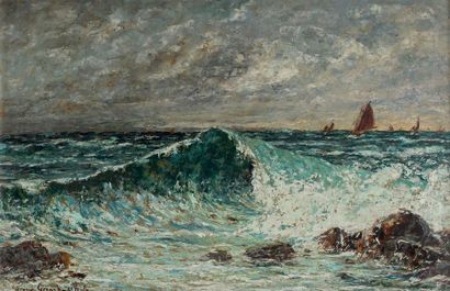 null Henry GERARD (1860-1925) la vague à Saint-Malo. Huile sur panneau signée et...