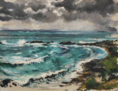 null Lucien HAFFEN (1888-1968) La vague. Huile sur toile signée en bas à droite....