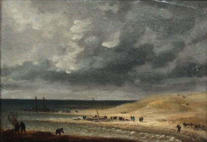 null Georges MICHEL (1763-1843) Pêcheurs à marée basse. Huile sur toile signée en...
