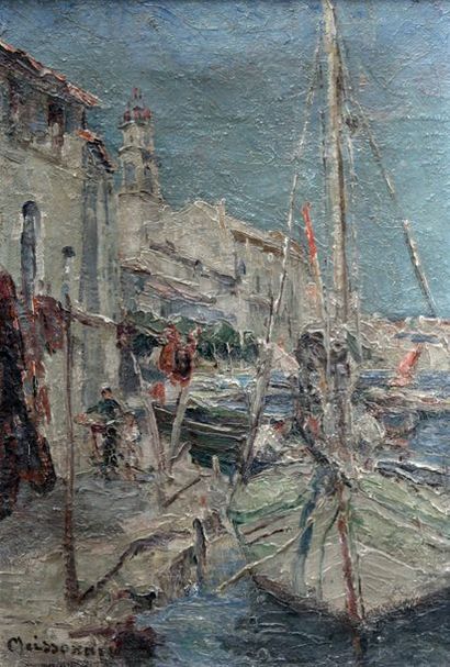 null Joseph MEISSONNIER (1864-1943) Port méditerranéen. Huile sur toile signée en...